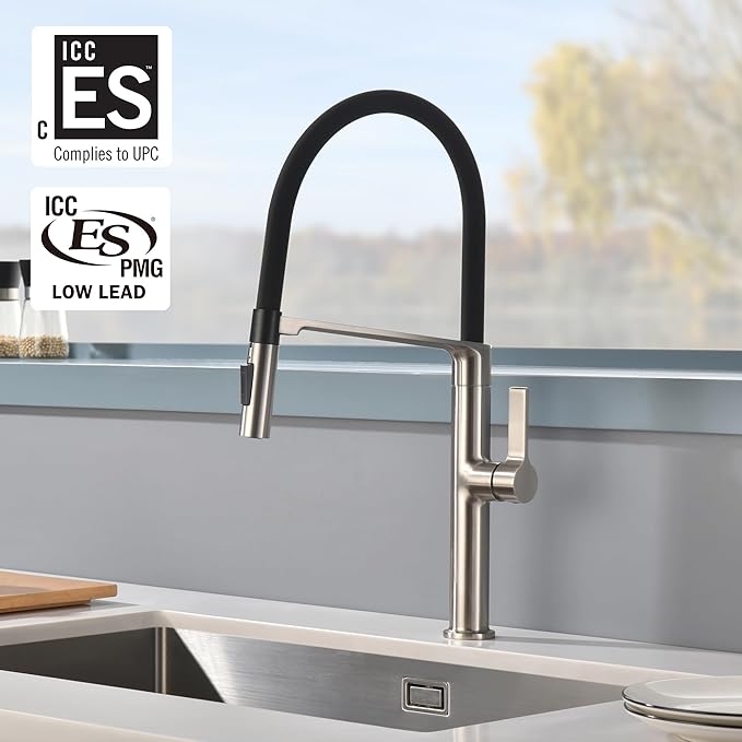 SUMERAIN Deck Mounted Kitchen Faucet with Pull-Down Sprayer, Dual Spray Mode Kitchen Sink Faucet in Brushed Nickel
