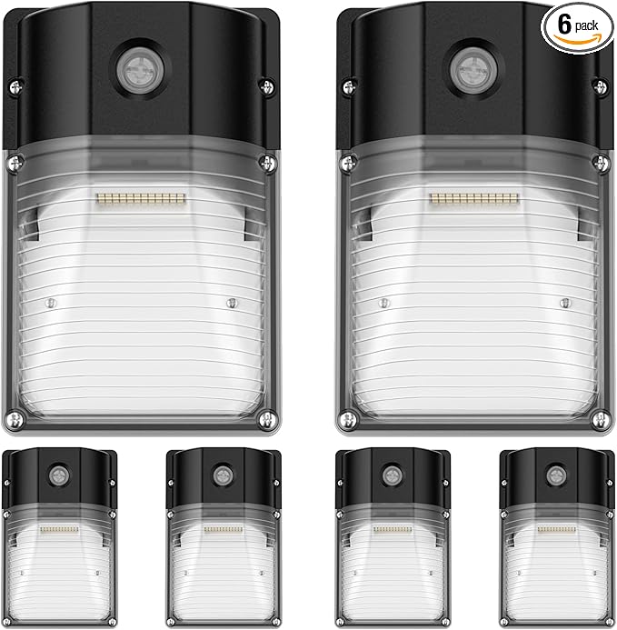 30W LED Wall Pack Light with Dusk to Dawn Sensor, 3600LM, 5000K Daylight, 120Vac Led Porch Lights, IP65 Waterproof Outdoor Security Lighting for Garage Warehouse Garden, ETL Certified, 6 Pack