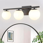 New Bathroom Vanity Light Fixtures 3 Lights Brushed Black Milk White Globe Glass Shade Modern Wall Bar Sconce Over Mirror (Exclude G9 Bulb)