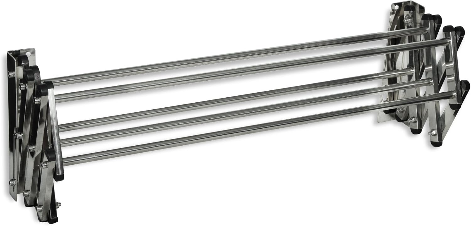 AERO W Racks Stainless Steel Wall Mounted Collapsible Laundry Clothes Drying Rack 45 Pound Capacity 11 Linear Ft