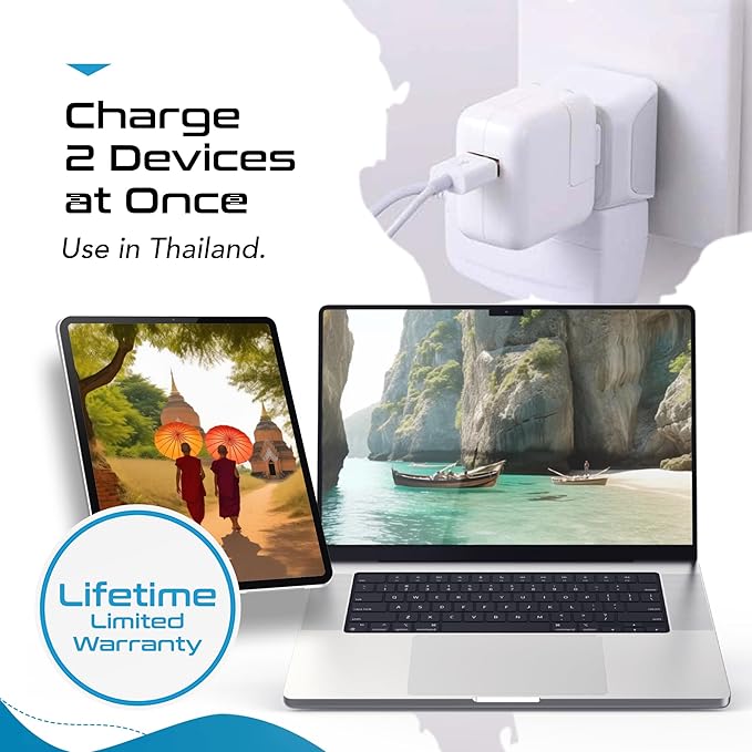 Ceptics Thailand Travel Adapter with Dual Usa Input (Type O) Ultra Compact - 3 Pack - Safe Grounded Perfect for Cell Phones, Laptops, Camera Chargers and More (CT-18)