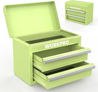 WORKPRO Mini Metal Tool Box with 2 Drawers and Top Storage, Small Tool Chest with PVC Liners and PP Feet Pads, Cold Rolled Steel Toolbox with Magnetic Tab