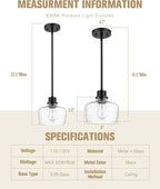 Emak Modern Farmhouse Pendant Lights Kitchen Island, Black Pendant Light Fixtures with Seeded Glass Shade, 8 Inch Hanging Lights for Kitchen Island, Bathroom, Bedroom, PL122-BK