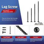 #14 x 3 Inch Lag Screws (440Pcs) 10lb. Structural Wood Screw, Black, Carbon Steel, Washer Head, Rust Resistant epoxy Coated, T30 Star Bit