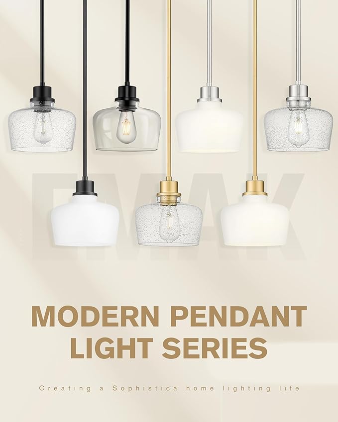 Emak Modern Black Pendant Lights, 8 Inch Kitchen Pendant Lighting Over Island with Clear Glass Shade, Farmhouse Hanging Lights for Kitchen, Bathroom, Bedroom, Dining Room, PL122-BK-CG