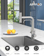 APPASO Waterfall Kitchen Faucet with Water Filter, 2 Handle Kitchen Sink Faucet, Brushed Nickel Kitchen Faucet with Pull Down Sprayer - 3 in 1 Kitchen Sink Faucet (Without Water Filtration Device)