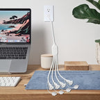 KUNCAN 4-Outlet Power Splitter Cord - 3 Prong 1 to 4 Way Male to Female Multi Plug Adapter, 1.5FT 16AWG 13A Y Style Extension Cord with Outlet Cover for Computer, LED Stage Light (White 1-Pack)