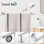TNOMS Brushed Nickel 5 Pieces Towel Bar Set Bathroom Hardware Set Upgraded Towel Hooks,Towel Holder Set for Bathroom Stainless Steel Wall Mounted 23.6 Inch