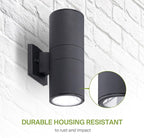 ASD 2 Light Dusk to Dawn Outdoor Wall Light Fixture | 120W E26 Bulb Socket 120V ETL Cylinder Up Down Lights | LED/CFL/Incandescent Bulb Exterior Wall Sconce | Front Door, Porch, Patio | Black, 2 Pack