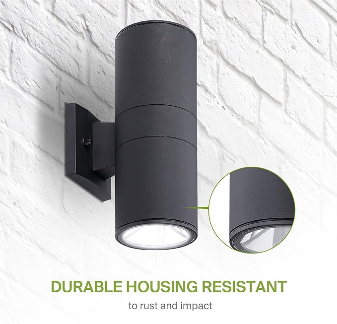 ASD 2 Light Dusk to Dawn Outdoor Wall Light Fixture | 120W E26 Bulb Socket 120V ETL Cylinder Up Down Lights | LED/CFL/Incandescent Bulb Exterior Wall Sconce | Front Door, Porch, Patio | Black, 2 Pack