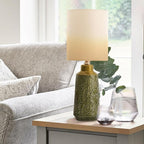 18” Ceramic Table Lamp Green Nightstand Pottery Lamp Single with White Shade Modern Bedside Desk Lamps with Leaf Pattern for Living Room Bedroom Farmhouse Dining Room Enterway