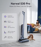 NARWAL S30 Pro Wet Dry Vacuum Cleaner with 20000Pa Suction, Cordless Vacuum Mop for Hard Floors, Tangle-Free Hair-Cutting, 180° Lie Flat, 194°F Self-Cleaning, Disposable Waste Bag, Edge Cleaning