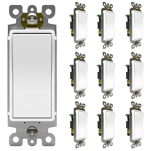 ThunderWay Single Pole Light Switch, Rocker Wall Light Switch, 15A 120/277V, Decorator On/Off Rocker Paddle Interrupter, UL Listed, White, 10 Pack
