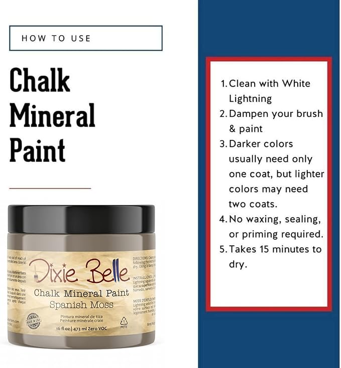 Dixie Belle Paint Company Chalk Finish Furniture Paint - Spanish Moss (16oz) - Matte Succulent Green Chic Chalk Mineral DIY Furniture Paint
