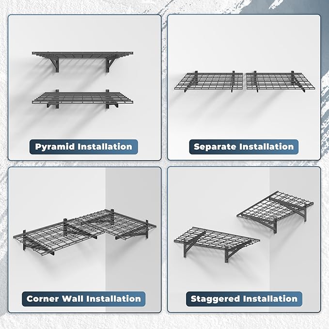 2 Pack Heavy Duty Garage Wall Shelving Set (2x3ft), Wall Mounted Garage Shelves 500lbs Capacity, 24"x72" Wall Shelf Storage Rack Floating Shelves, Black