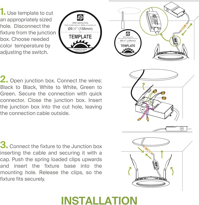 ASD LED Recessed Lighting 6 Inch, Round Commercial Downlight, Mini Panel with Baffle Trim, 6" 15W 120-277V CCT Selectable 2700/3000/3500/4000/5000K, Dimmable Ceiling Light Fixture, White, ETL, 6 Pack
