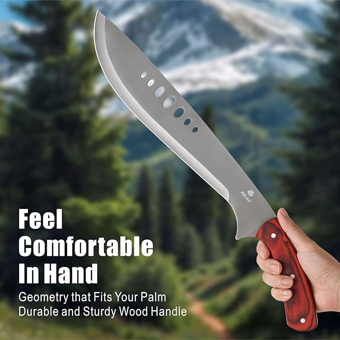REAT Machete Heavy Duty with Leather Sheath,19-inch Full Tang 420 Stainless Steel Blade with Wood Handle,Machetes for Yard Work, Cutting Trees,Camping,Hunting