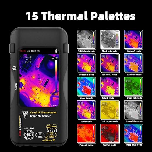 BSIDE SH9 Thermal Imaging Camera Multimeter with Macro Lens 428×320 Resolution with 20000 Words Multimeter 3.98'' Touchscreen 25Hz Infrared Thermal Camera Dual-Light Fusion 15 Thermal Palettes Tester