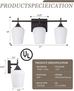 3-Light Bathroom Lighting Fixtures Over Mirror, 21" Oil Rubbed Bronze Vanity Lights Farmhouse Bath Wall Sconce with Milk Glass for Bath, OS-YQ9167-3AW