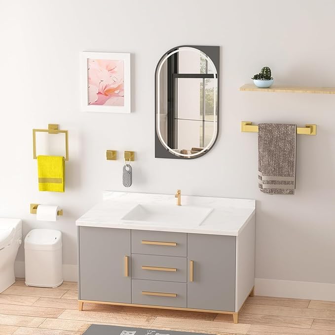 Bathroom Accessory Towel Bar Set: 20 Pieces Gold Bathroom Hardware Square SUS304 Stainless Steel - Wall Mounted Towel Rack&Toilet Paper Holder&Towel Ring and Towel Hook