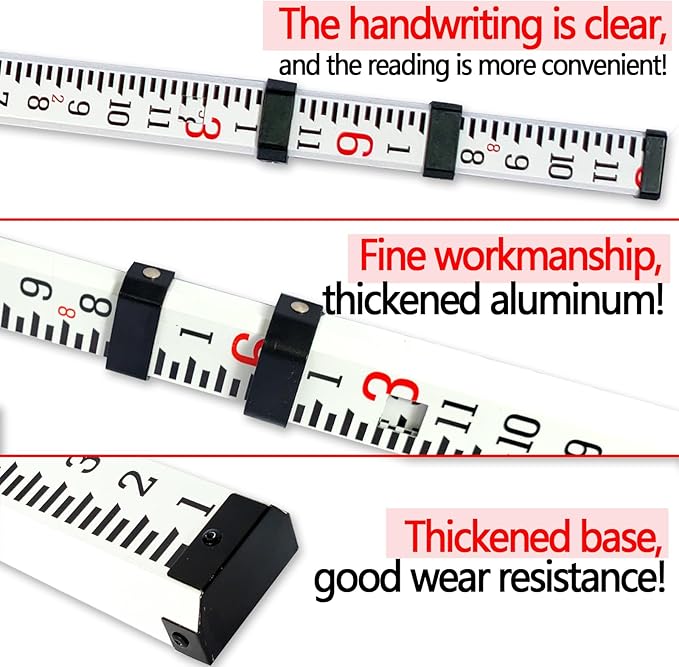 Grade Stick 9-Foot Aluminum Grade Rod - 10ths，Grade Rod，Grade Stick for Laser Level，Survey Rod，Grade Rods，Survey Pole，With Bubble Level, 3-Stage Telescopic，Double-Sided Scale Telescopic Leveling Rod
