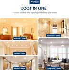 Amico 12 Pack 3 Inch 5CCT Ultra-Thin LED Recessed Ceiling Light with Junction Box, 2700K/3000K/3500K/4000K/5000K Selectable, 7W Eqv 60W, Dimmable Canless Wafer Downlight, 500LM High Brightness -ETL