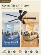 1 Pack Farmhouse 48 Inch Ceiling Fans with Lights, Black Industrial Caged Ceiling Fans for Bedroom Living Room, Double-Sided 5 Blades Rustic Ceiling Fan-Black