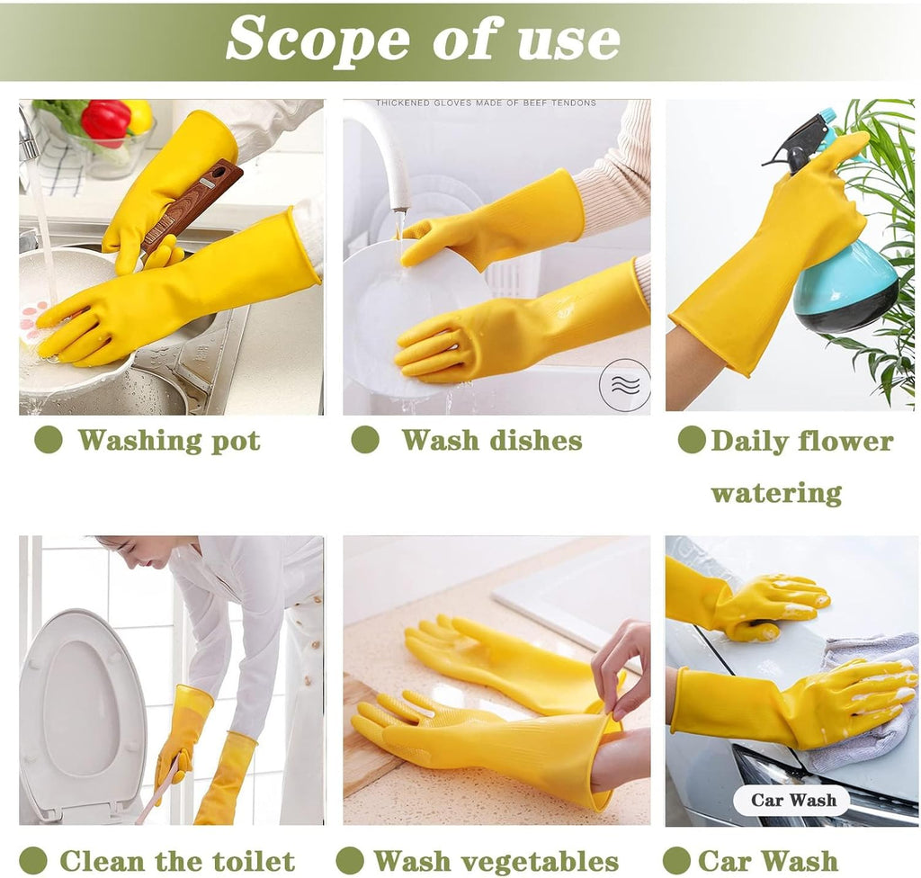 8 Pairs Reusable Household Cleaning Gloves, Rubber Kitchen Dishwashing Gloves,Extra Thickness, Long Sleeves, for Washing Dishes, Pet Care(Small, Yellow)