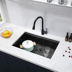 SHACO 33 Inch Black Undermount Kitchen Sink, 33x19 Gunmetal Black Stainless Steel Workstation Single Bowl Basin Wet Prep Undermount Kitchen Sink with Cutting Board