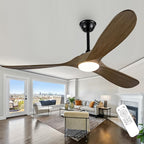 60 Inch Outdoor Ceiling Fans with Lights and Remote, 3 Blades Wood Propeller Rustic Grey Ceiling Fans, Quiet Noiseless DC Motor, for Farmhouse,Living Room,Bedroom,Indoor