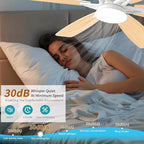 52inch White Ceiling Fans with Lights and Remote/App Control, Low Profile Ceiling Fan with Light and 6 Double-Side blades, Flush Mount, LED/RGB Dimmable DC Reversible Modern Ceiling Fan for