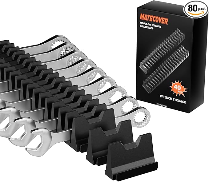80PCS Modular Wrench Organizer Wrench Holder - Wrench Tool Organizers for Tool Drawer Storage, Wrench Storage Set with Metric & SAE Label, Rack Tool Gift for Professional Mechanics Men, Black