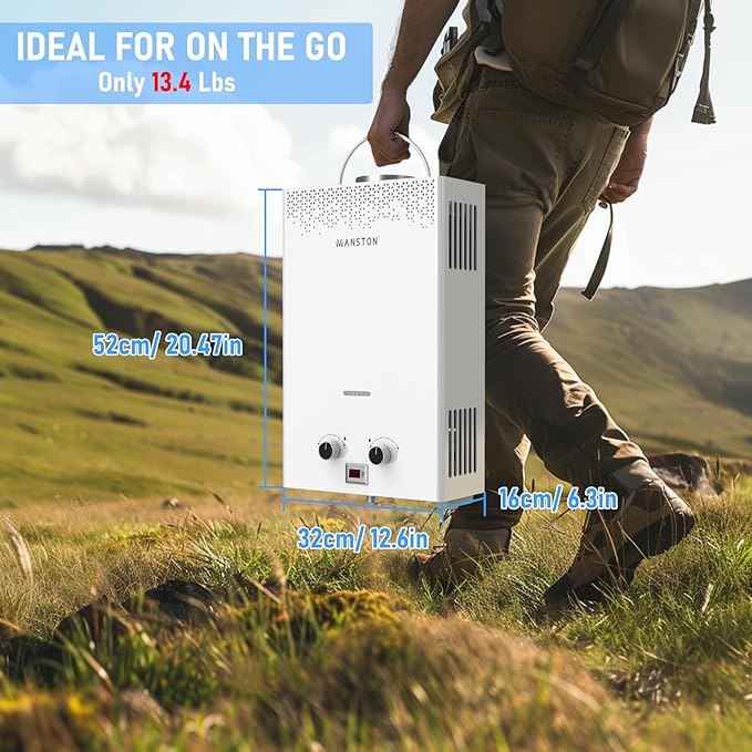 Tankless Water Heater, VANSTON Propane Water Heater Outdoor, 2.11GPM Portable Water Heaters, Instant Hot Water Heaters, Overheat Protection, Easy Installation, Lightweight with Handle for RV, Camping