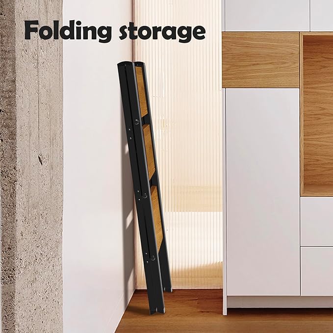 Taranta 3 Step Ladder,Aluminum Lightweight Folding 3 Step Stool with Anti-Slip Wide Pedal, 330lbs Capacity Step Ladder for Household,Kitchen,Office - BlackWoodgrain