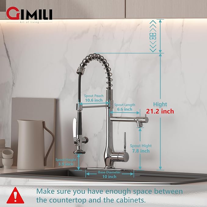 GIMILI Chrome Kitchen Faucet with Pull Down Sprayer, Single Handle High Pressure Kitchen Sink Faucet, Commercial Double-Headed Stainless Steel Kitchen Faucets Sink with Deck Plate