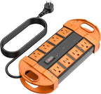 CCCEI Outdoor Power Strip Weatherproof with 8 Plug, Waterproof Extension Cord with Multiple Outlets, Christmas Exterior Garden Yard Surge Protector 6FT, Orange.