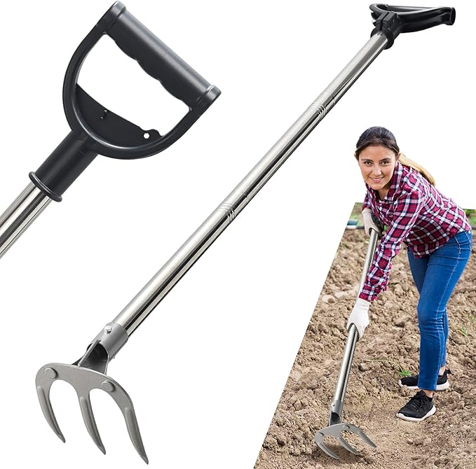Garden Hand Cultivator Rake: 50inch Long Handle Hoe Garden Tool with Ergonomic D Grip, Heavy Duty Iron 3-Tine Tiller Rakes for Gardening,Cultivating, Planting, Digging, Weeding