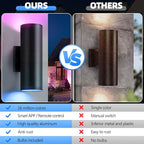 SHIMR Modern Outdoor Wall Lights Color Changing, RGBCW Smart Outdoor Lights with Remote Control, Waterproof Antirust Black Aluminum Exterior Lighting Fixtures Up and Down Lights [ETL Listed]