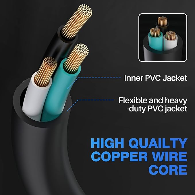 3 Prong Power Extension Cord with Multiple Outlets 50 FT, 16/3 Gauge Multi 3 Outlet Wire, 90 Degree Angled Male Plug, 16 AWG Grounded Wire (13A 125V 1625W), ETL Listed, Black Cable with 25 Cable Ties