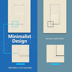 LIDER Minimalist Design Matte Finish Lighted Decorator Switch, Frameless Paddle Light Switch with Locator Light, Grounding Screw, 3-Way or Single Pole, 15A 120V, UL Listed, LS15-3W-LA, Light Almond