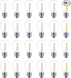 Meconard 24 Pack LED S14 Replacement Light Bulbs, Shatterproof Outdoor 1 Watt to Replace 11Watts String Incandescent Bulb, E26 Regular Medium Screw Base, 2200K Warm White, Non-Dimmable