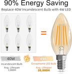 LED Candelabra Light Bulbs, 40 watt Equivalent Chandelier Bulbs, E12 LED Bulb Dimmable, 2200K Amber Warm, B10 Candle Light Bulb, 90+CRI, 400LM, Amber Glass Finish, 6 Pack