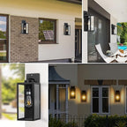 Dusk to Dawn Outdoor Wall Light Fixture, 16" Large Exterior Black Lantern Waterproof, Farmhouse Porch Sconce Lighting, Modern Wall-Mounted Outside Lights for House Garage, Patio Lamp