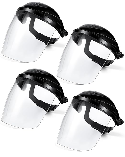 4 Pack Safety Face Shield for Grinding and Cutting, Full Impact Resistant Face Shield Mask for Work Chemical Woodworking (Black)