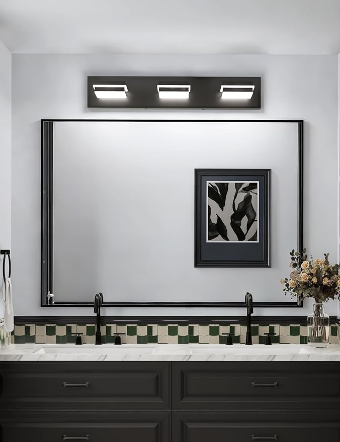 VOLISUN Modern Bathroom Vanity Light Fixtures (3-Light, 24-Inch), Matte Black LED Bathroom Lighting Fixtures Over Mirror, 360°Rotable Head, LED Vanity Lights for Bathrooms (Cool White 6000K)