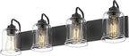 zeyu Modern Bathroom Light Fixtures, 4 Light Vanity Lighting, 28.5' Bathroom Mirror Wall Light, Matte Black Finish with Clear Glass Shade, ZSL72B-4W BK