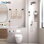 TNOMS Matte Black Towel Bar Set 5-Piece Bathroom Hardware Accessories Set,23.6 Inch Modern Towel Holder Set SUS304 Stainless Steel Towel Rack Set for Bathroom,Wall-Mounted