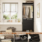 Aheaplus 2FT Closet System with 3 Drawers, 24’’ Closet Organizer, Wood Closet Organizer System, Walk-in Closet or Small Closets Wardrobe, Clothes Rack with Hanging Rods,-E7, Black