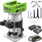 Greenworks 24V Cordless Trim Router, Variable Speed Brushless Motor Compact Palm Router with 2Ah Battery and Charger