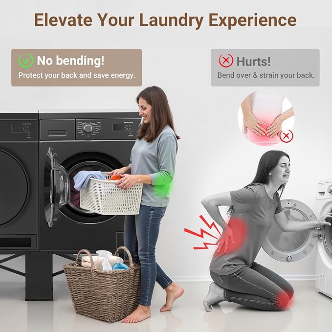 SKM 28" Dual-Pack Washer and Dryer Pedestals - Heavy-Duty Steel Laundry Stand Raiser for Washing Machine and Dryer, Compatible with Most 4.8-5.3 cu. ft. Capacity Appliances, Black